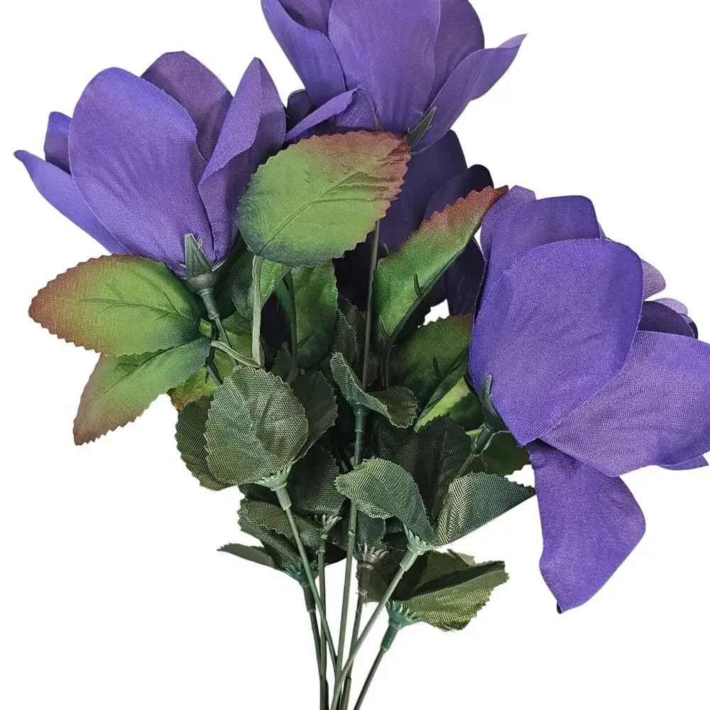 Royal Eggplant Purple Silk Rose Flower Bushes 7 Roses 2.5